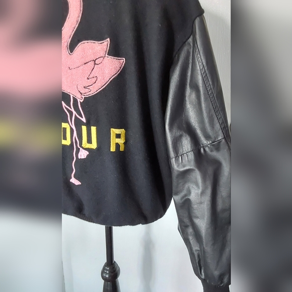 VINTAGE 1990 PINK FLAMINGO LEATHER BOMBER JACKET S - Picture 5 of 10